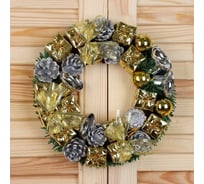 Новогодний венок Зимнее волшебство d-22 см, Серебряные подарки и колокольчики 2372211