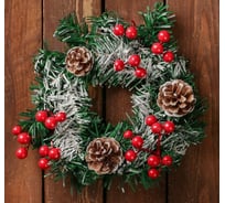 Новогодний венок Зимнее волшебство d-22 см, Шишки, зелёный с ягодками 3557042
