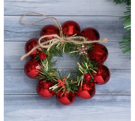 Новогодний венок Зимнее волшебство d-11.5 см, Шарики, цветочки 4316714