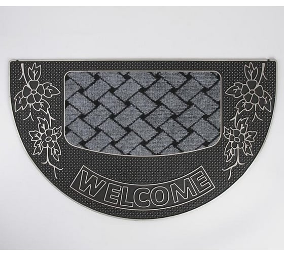 Полукруглый придверный коврик Доляна Welcome цветы 45х75 см, цвет серебряный 4684398 1