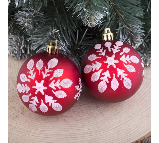 Набор пластиковых шаров Зимнее волшебство Снежинка матовая d-6, 5 см, 6 шт красный 3259901 1
