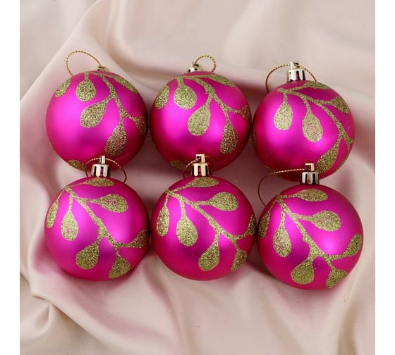 Набор пластиковых шаров Зимнее волшебство Сияющие веточки d-6 см, 6 шт 4941941 1