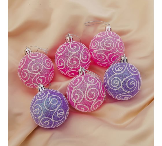 Набор пластиковых шаров Зимнее волшебство Волшебный узор d-6 см, 6 шт 1009361 1