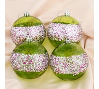 Набор пластиковых шаров Зимнее волшебство Аморет d-8 см, 4 шт зелёный 4193037