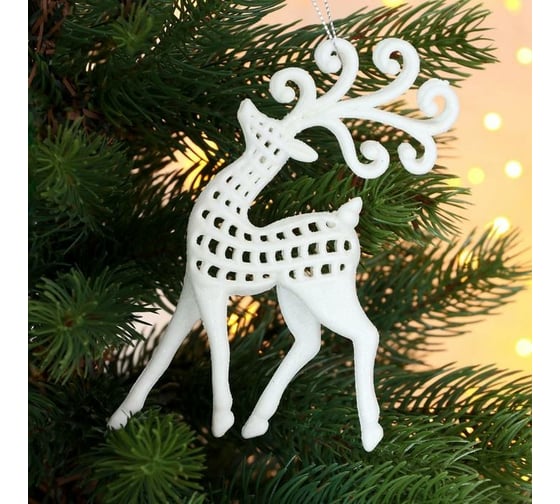 Ёлочное украшение Зимнее волшебство Белый олень перелив 6х14 см 2371300 1