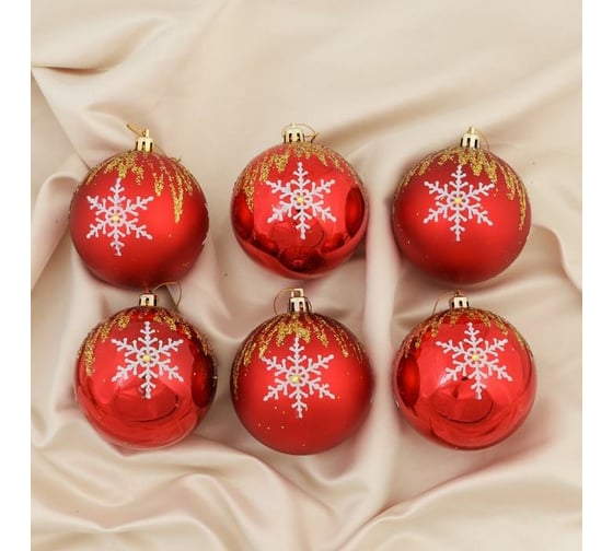 Набор пластиковых шаров Зимнее волшебство Герда d-8 см, 6 шт красный 6536713 1