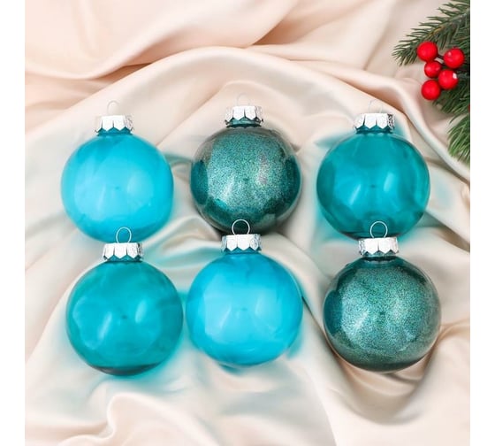Набор пластиковых шаров Зимнее волшебство Фелиция ассорти d-8 см, 6 шт изумрудный 6536767 1