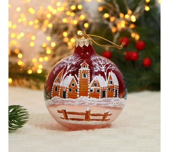 Елочный шар Сималенд Зимняя часовня, d-10 см, ручная роспись 5267460 1