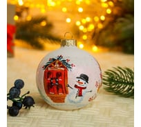 Елочный шар Сималенд Снеговик и котик, d-8 см, ручная роспись 7307047