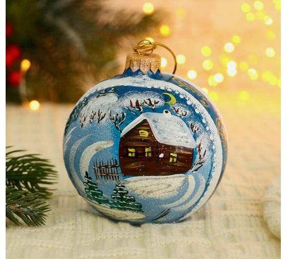 Елочный шар Сималенд Избушка в снегу, d-10 см, ручная роспись 5227198 1