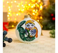 Елочный шар Сималенд Птенчик на веточке, d-8 см, ручная роспись, d-8 см, белый 7304112