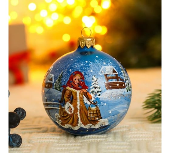 Елочный шар Сималенд Русская красавица, d-8 см, ручная роспись, d-8 см, синий 7304130 1