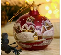 Елочный шар Сималенд Часовня в зимней деревушке, d-8 см, ручная роспись 5227194