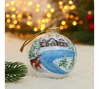 Елочный шар Сималенд Оленята в снежной деревушке люкс, d-8 см, ручная роспись 5227216