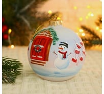 Елочный шар Сималенд Снеговик и котик, d-10 см, ручная роспись 5227260