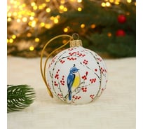 Елочный шар Сималенд Птичка на веточке, d-8 см, ручная роспись 5227225