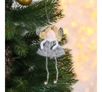 Мягкая подвеска Зимнее волшебство "Ангел - девочка с бубенчиками" 6х7 см, серый 2357055