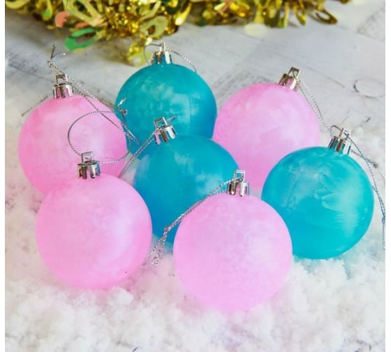 Набор шаров Зимнее волшебство, пластик, d-6 см, 12 шт., Туман розово-синий 1023297 1