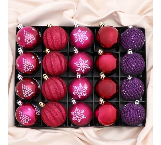 Набор шаров Зимнее волшебство, пластик, d-6 см, 20 шт., Лаурен снежинка фиолетово-красный 6490365 1
