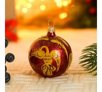 Елочный шар Сималенд Хохломской орнамент, d- 4 см, ручная роспись, красный/золотой 7304111