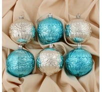 Набор шаров Зимнее волшебство, пластик, d-7 см, 6 шт., Цветочный шар серебристо-голубой 4941946