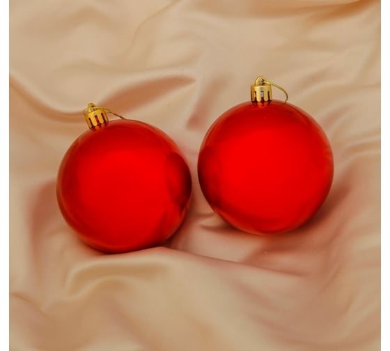 Набор шаров Зимнее волшебство, пластик, d-8 см, 2 шт., Глянец красный 1009329 1