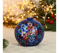 Елочный шар Сималенд Цветочный фейерверк, d-8 см, ручная роспись, синий 5227249