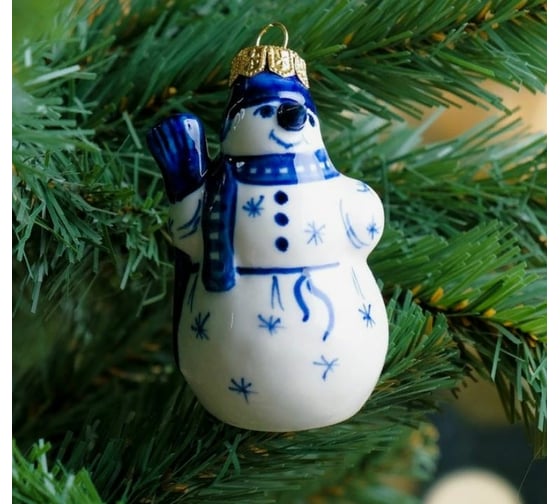Сувенир на елку Сималенд Снеговик, 8 см, гжель 4503353 1