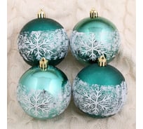 Набор шаров Зимнее волшебство, пластик, d-8 см, 6 шт., Морозная снежинка зелЕный 4942079