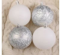 Набор шаров Зимнее волшебство, пластик, d-8 см, 6 шт., Морозные узоры серебристо-белый 4942029