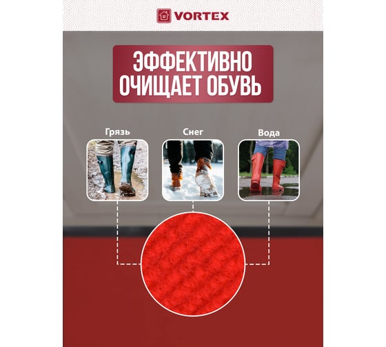 Влаговпитывающий ребристый коврик VORTEX TRIP 60x90 см, красный 24326