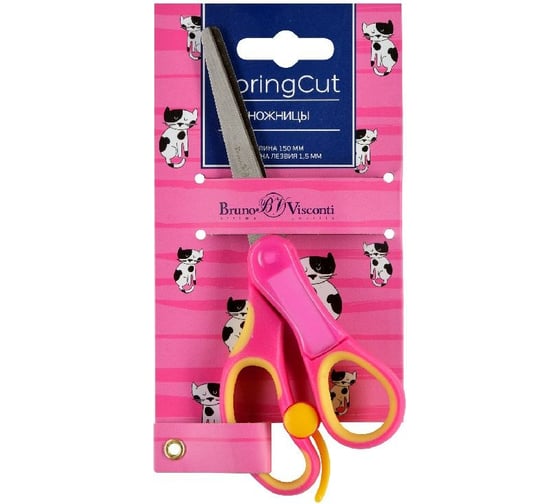 Детские ножницы Bruno Visconti SPRINGCUT 15 см с возвратным механизмом и окошком для подписи 60-0020
