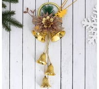 Новогоднее украшение Зимнее волшебство Колокольчики на кольце с цветком и бантиком 12х30 см, золотой 4316718