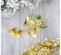 Новогоднее украшение Зимнее волшебство Колокольчики на колечке с ленточкой и цветком 12х22 см, золото 2371128