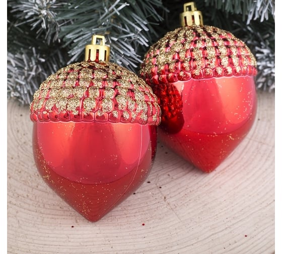 Елочное украшение зимнее волшебство Желудь 7.5х5.5 см, красный 3259885 1