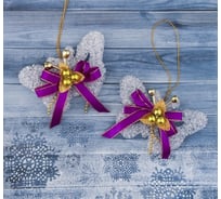 Елочное украшение Зимнее волшебство Бабочка с декором, 10х6.5 см 3562649