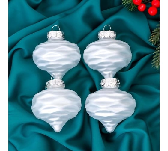 Елочное украшение Зимнее волшебство Глория луковки волны 7х7 см, белый 6536791 1