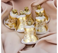 Елочное украшение Зимнее волшебство Колокольчики с цветами 5.5 см, золото 3562576