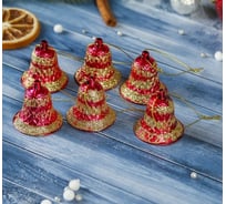 Елочное украшение Зимнее волшебство Колокольчик с ромбиками 4х3.5 см, красный 3565759