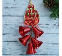 Новогоднее украшение Зимнее волшебство Колокольчики на подвесе с бантиком 9х35 см, красный 4316701