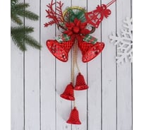 Новогоднее украшение Зимнее волшебство Колокольчики на подвесе с цветком и веточкой 16х30 см, красный 4316721