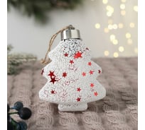 Елочное украшение Зимнее волшебство Пора чудес свет, ёлочка снежная, 8.5х9 см, бело-красный 6938977