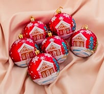 Набор шаров Зимнее волшебство Домик пластик, d 7 см, 6 шт, красный 2122958