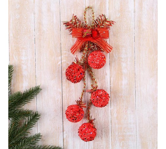 Новогоднее украшение Зимнее волшебство Шарики на бантике волшебный перелив 4х25 см, красный 5043635 1