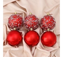Набор шаров Зимнее волшебство, пластик, d-8 см, 6 шт., Джейн ассорти снег красный 6490362