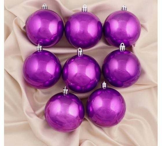 Набор шаров Зимнее волшебство, пластик, d-8 см, 8 шт., Глянец фиолетовый 1009339 1