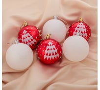 Набор шаров Зимнее волшебство пластик, d-8 см, 6 шт., Гранд Елочка, красно-белый 2131441