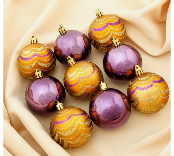 Набор шаров Зимнее волшебство, пластик, d-6 см, 9 шт., Каталея оранжево-фиолетовый 4250858 1