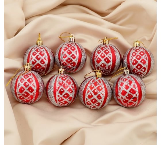 Набор шаров Зимнее волшебство, пластик, d-6 см, 8 шт., Миндора красный 4196473 1