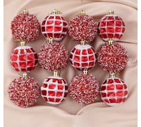 Набор шаров Зимнее волшебство, пластик, d-6 см, 12 шт., Ежики красный 5043556